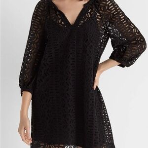 Club Monaco Black V Neck Eyelet Dress / Tunic with Slip XS
